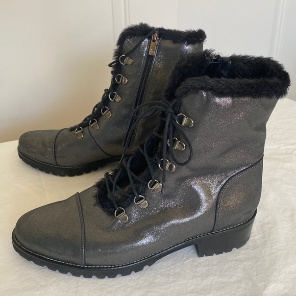 Peter Kaiser Leather Lace Up Ankle Boots Silver Gray - Picture 1 of 16